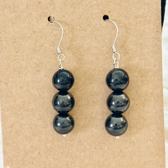 925 Sterling Silver Shungite Dangle Earrings NWOT - Picture 7 of 7